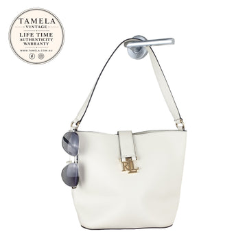 Ralph Lauren White Leather Shoulder Bag with Gold RL Logo