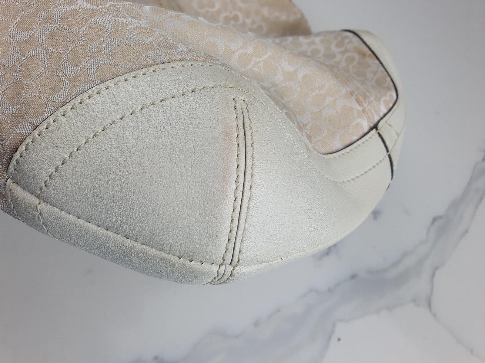 Coach Vintage Cream Signature Canvas and Leather Hobo Bag