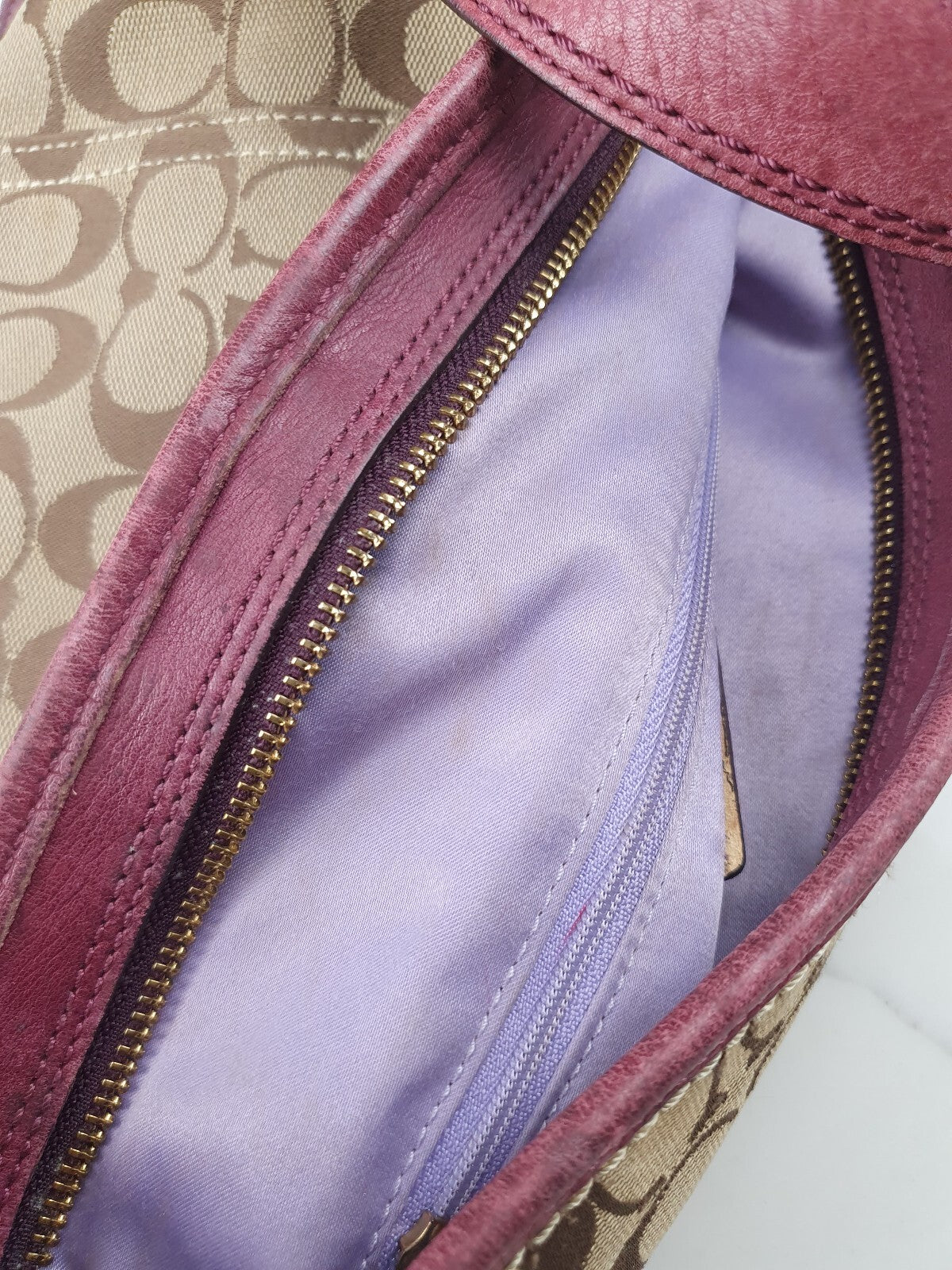Coach Signature Canvas and Leather Crossbody Bag in Burgundy