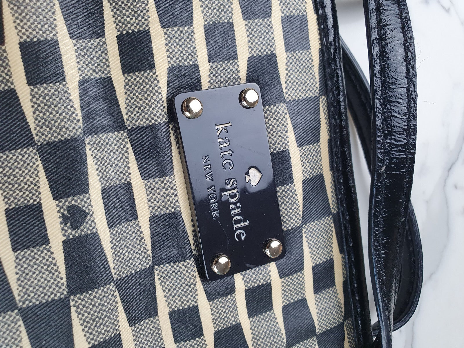 Kate Spade New York Black and Beige Checkerboard Tote Bag