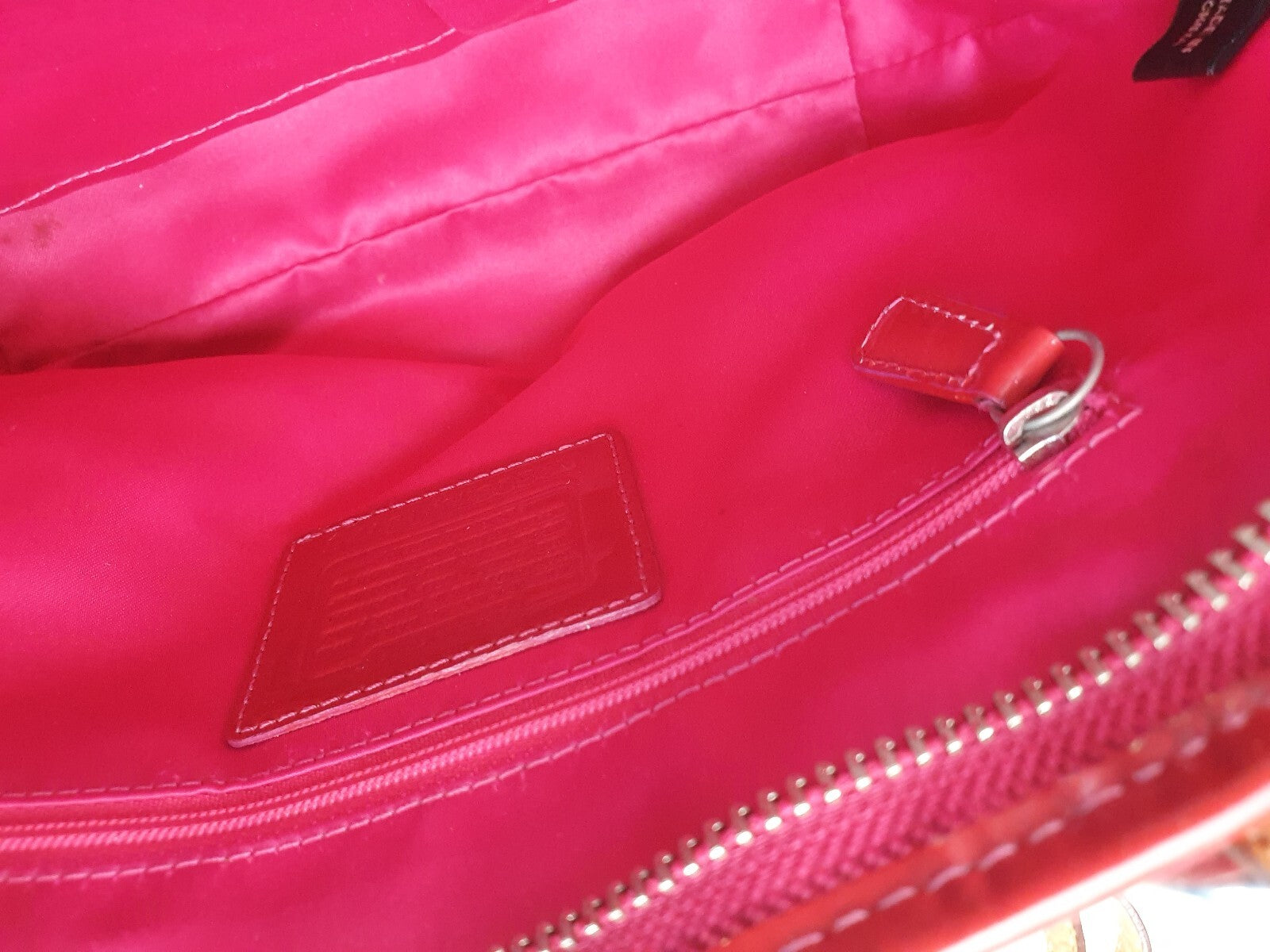 Coach Red Patent Leather Signature Tote Bag with Tan Straps