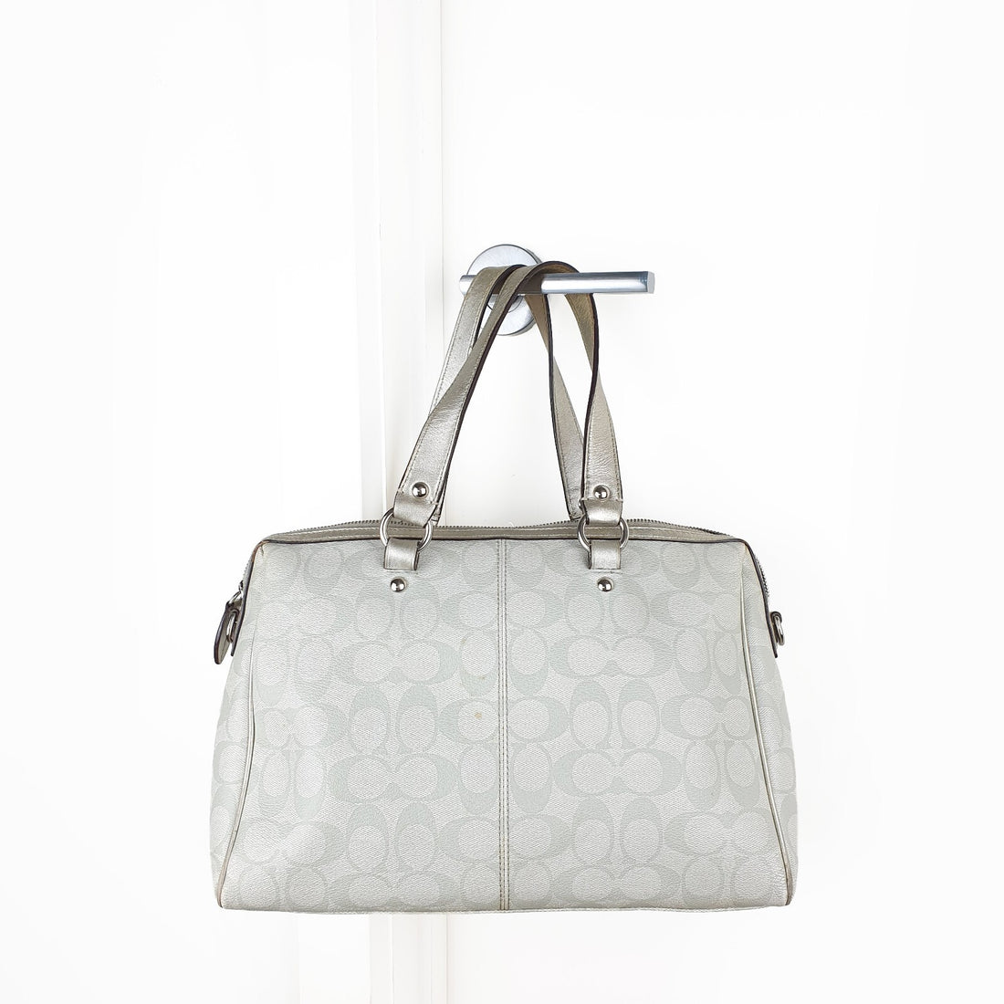 Coach Signature Canvas Handbag with Metallic Leather Trim