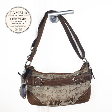 Coach Vintage Brown Leather and Canvas Shoulder Bag