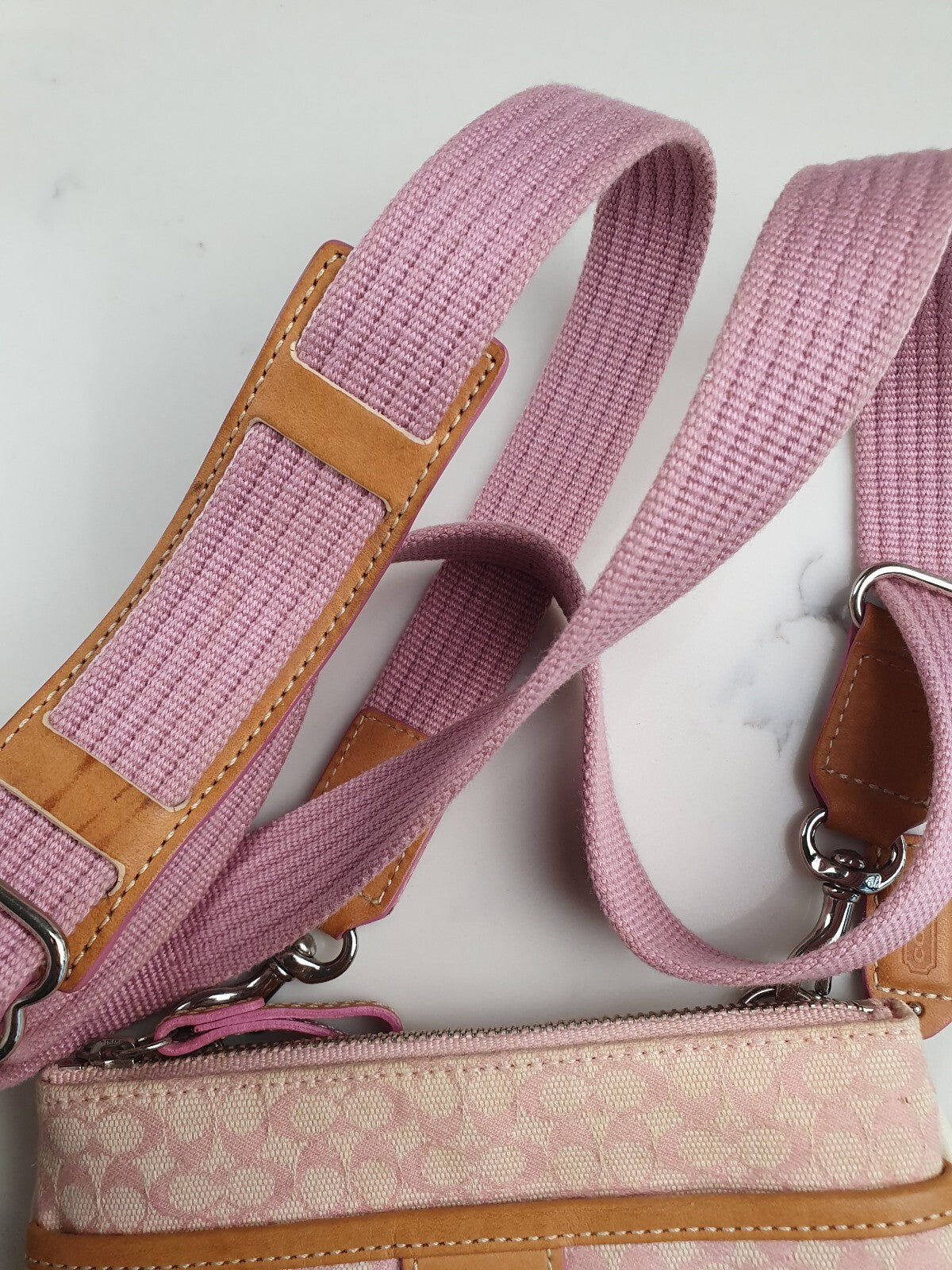 Coach Vintage Pink Signature Crossbody Bag with Adjustable Strap