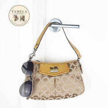 Coach Vintage Signature Jacquard Small Shoulder Bag Beige and Yellow