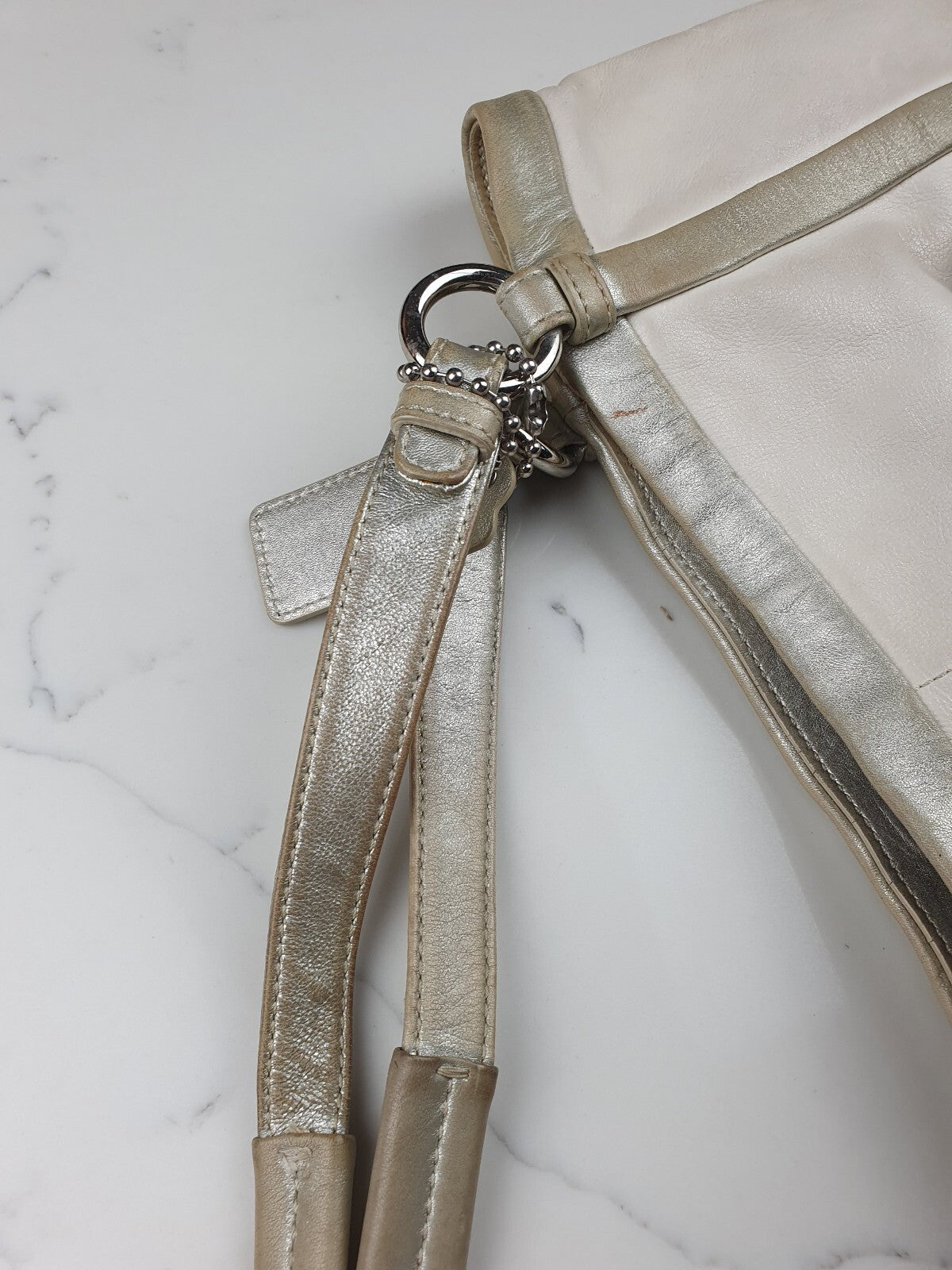 White and Silver Genuine Leather Shoulder Bag
