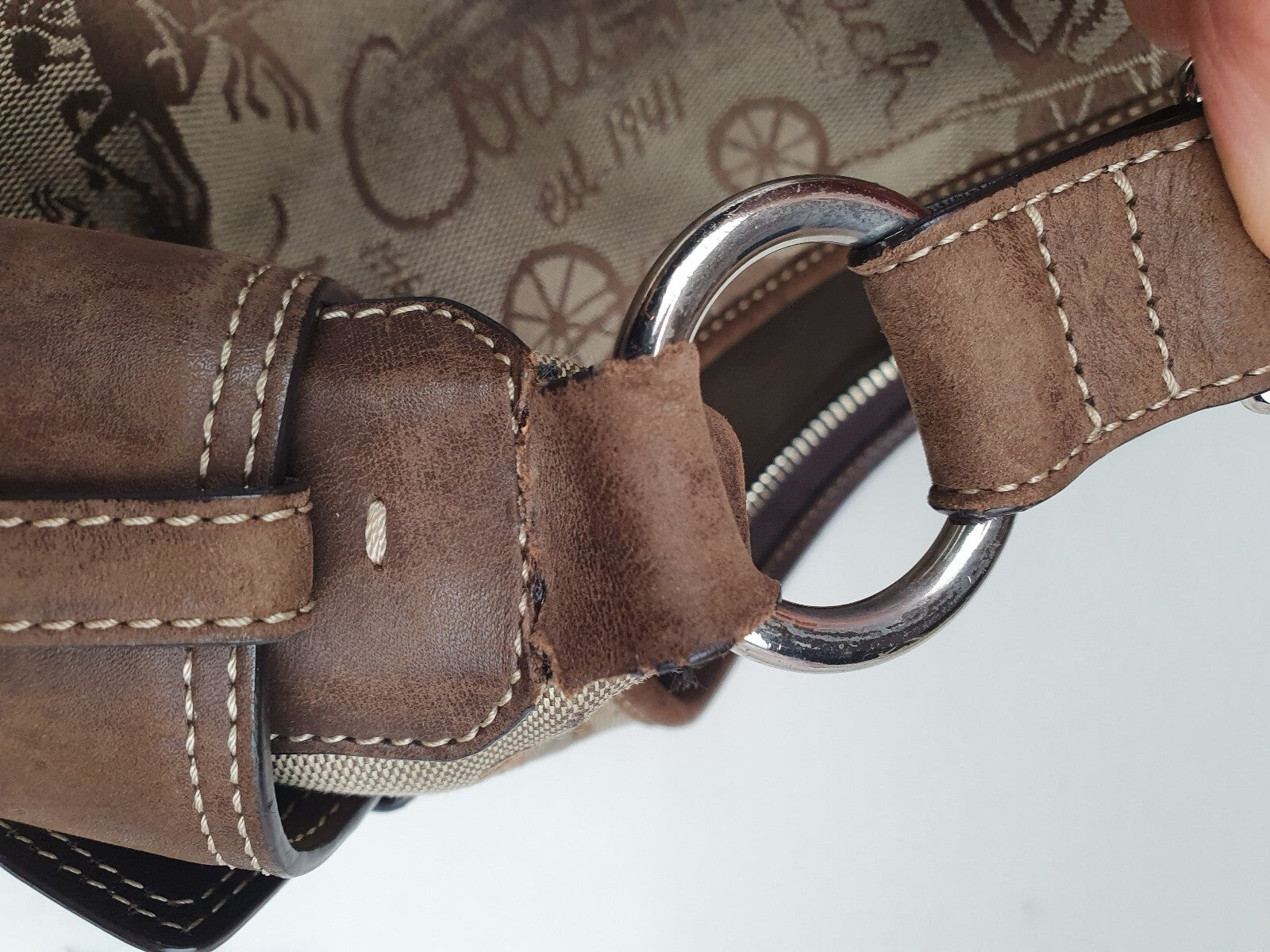Coach Vintage Brown Leather and Canvas Shoulder Bag