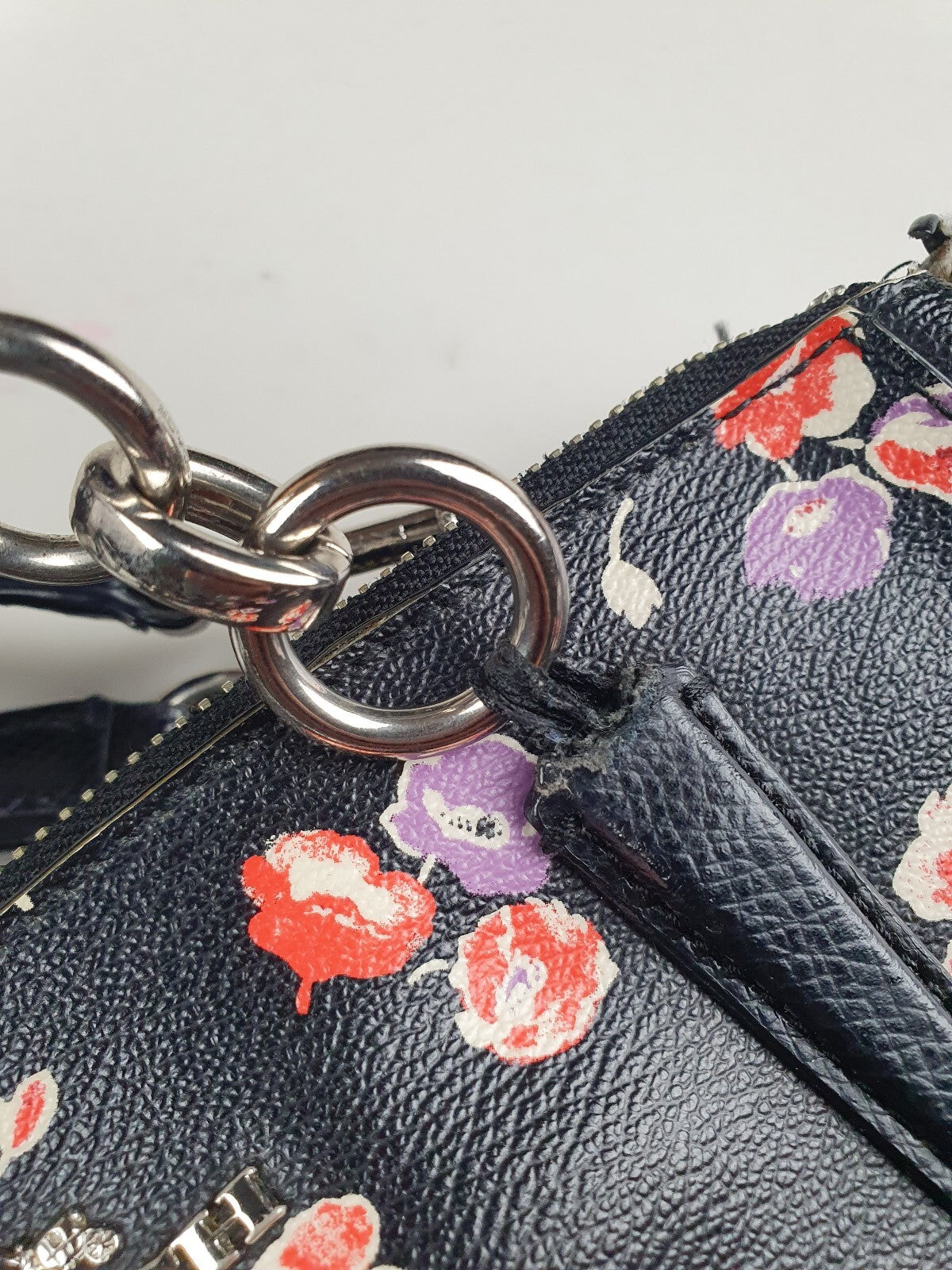 Vintage Coach Black Floral Shoulder Bag with Silver Hardware