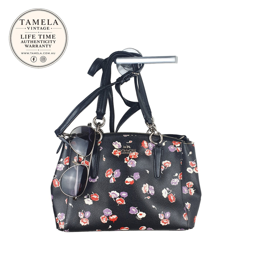 Vintage Coach Black Floral Shoulder Bag with Silver Hardware