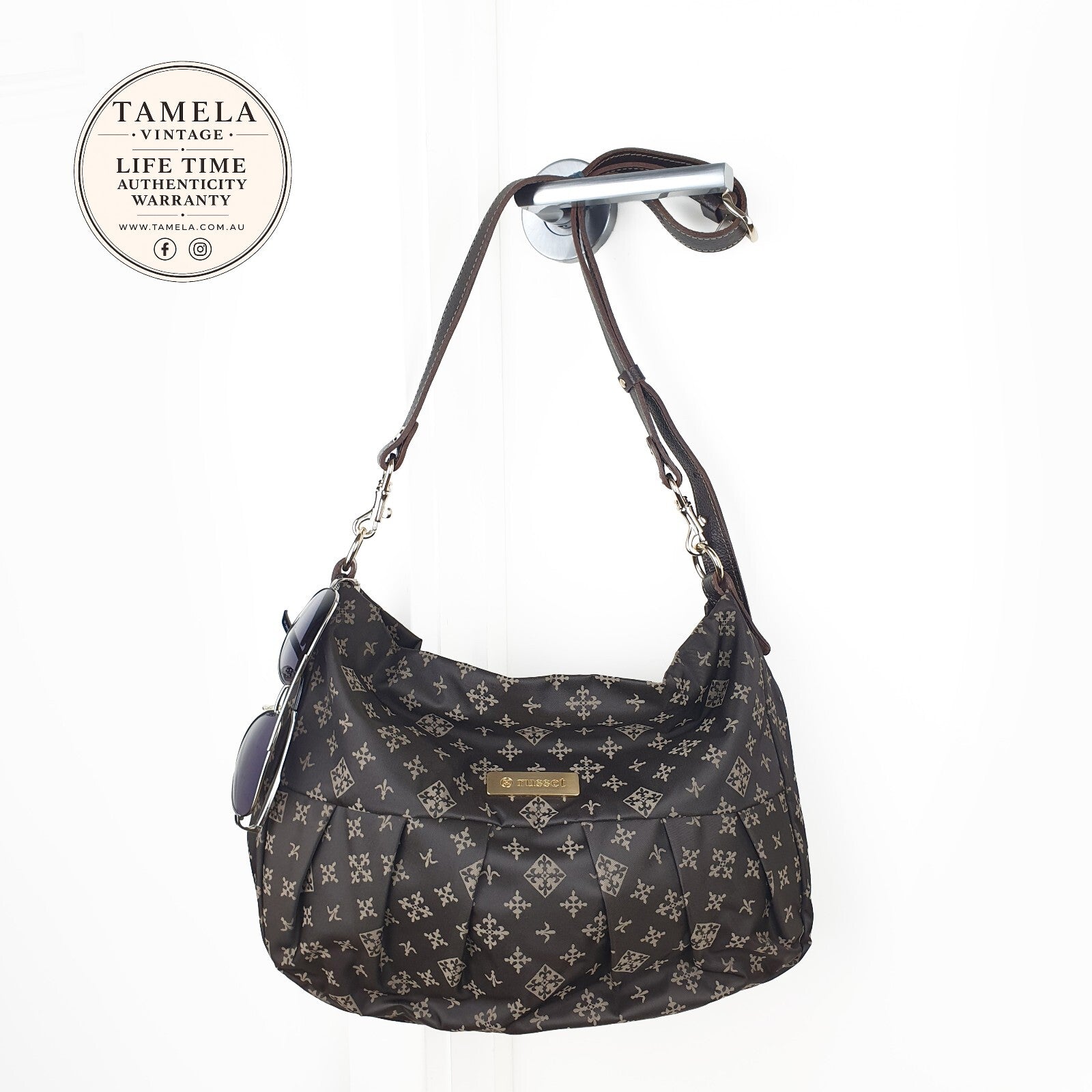 Russet Brown Patterned Hobo Shoulder Bag with Adjustable Strap