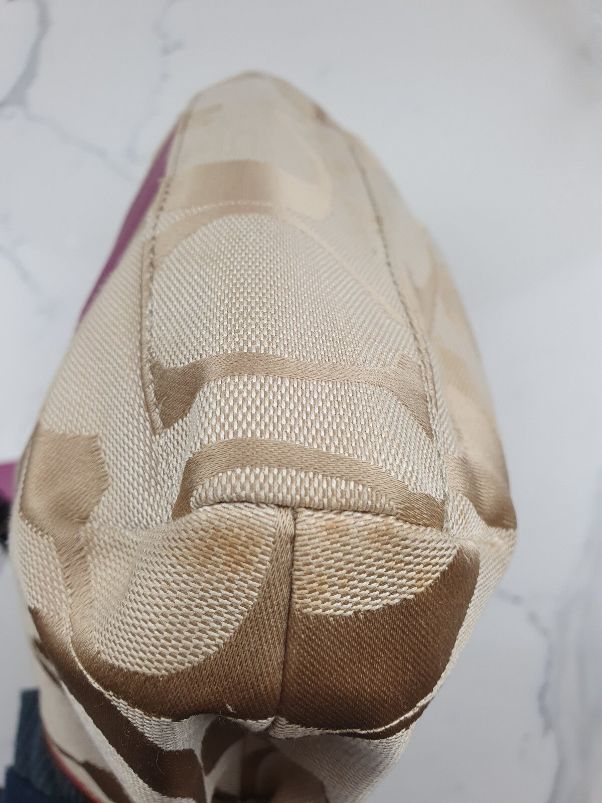 Coach Beige and Pink Signature Jacquard Crossbody Bag with Leather Trim
