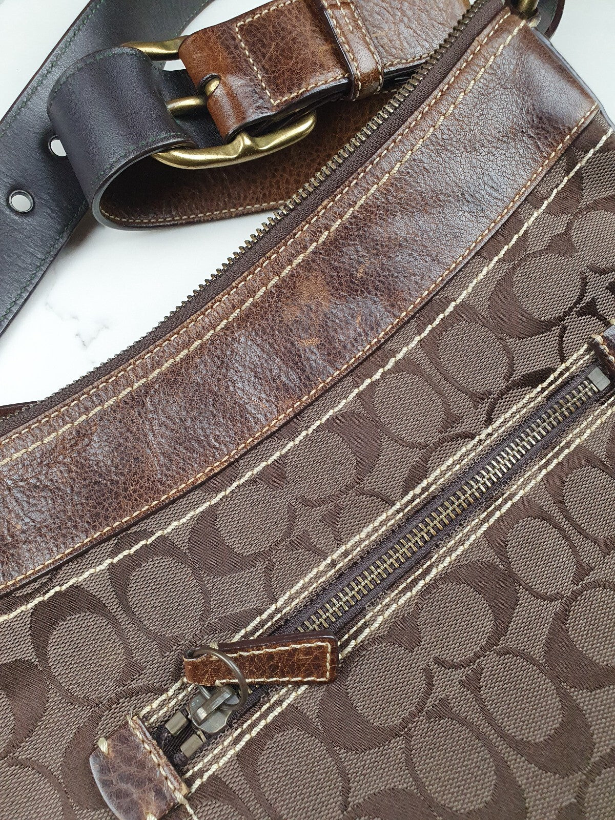Coach Signature Brown Canvas & Leather Crossbody Bag