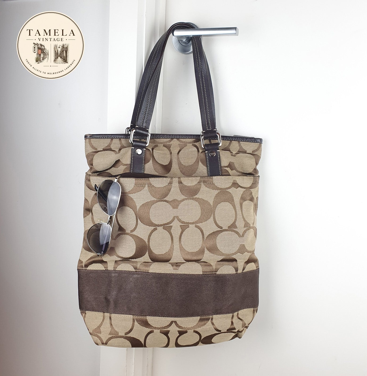 Coach Signature Canvas Tote Bag with Leather Trim