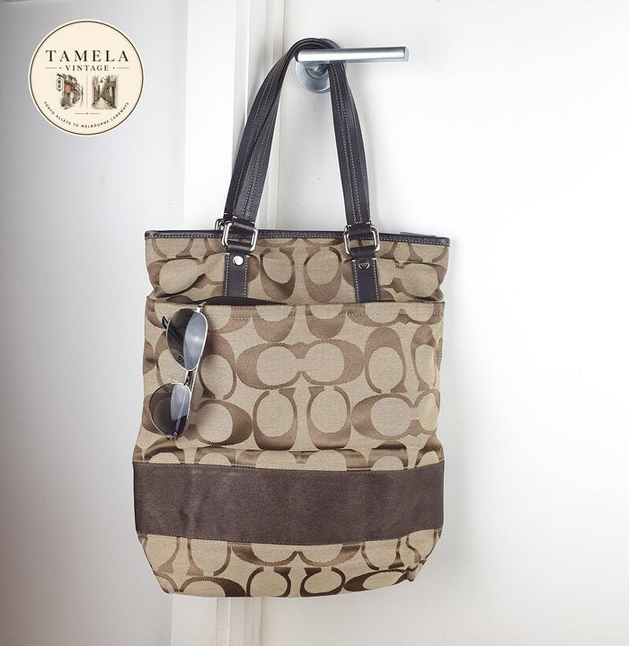 Coach Signature Canvas Tote Bag with Leather Trim