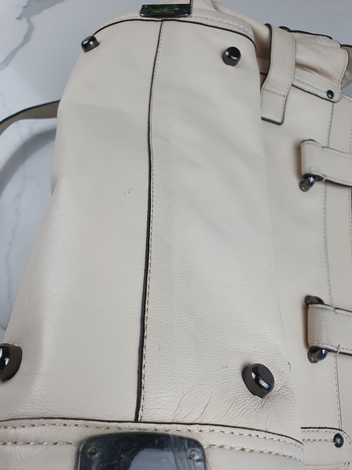 Coach Cream Leather Satchel Swagger 37732Handbag with Shoulder Strap