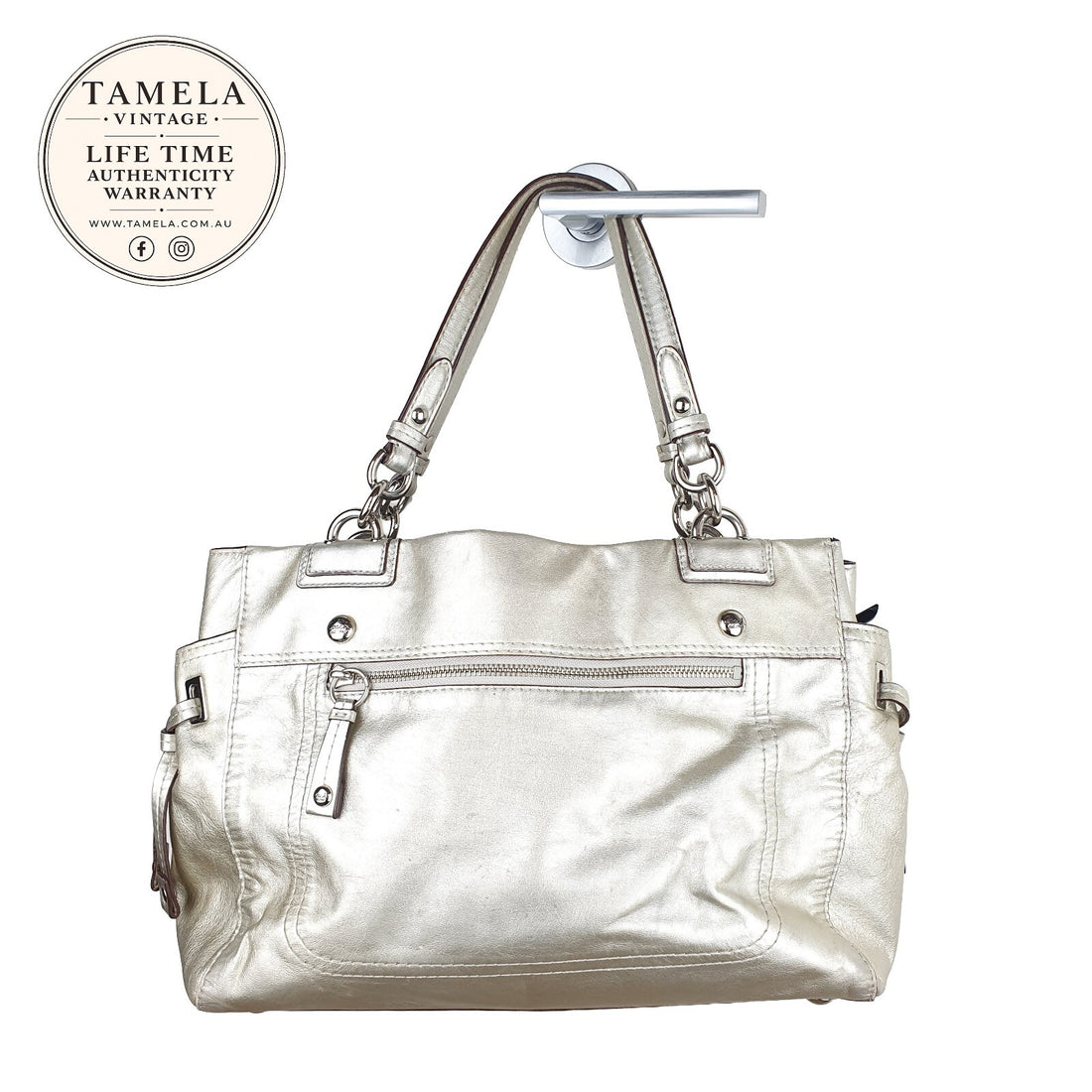 Vintage Coach Metallic Silver Leather Shoulder Bag