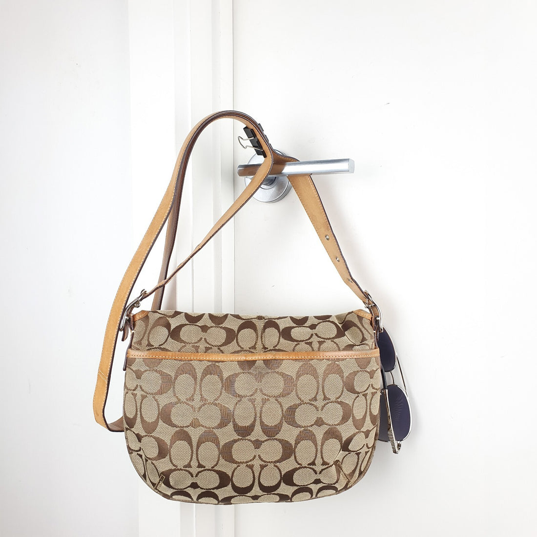 Coach Signature Canvas Crossbody Bag with Leather Trim