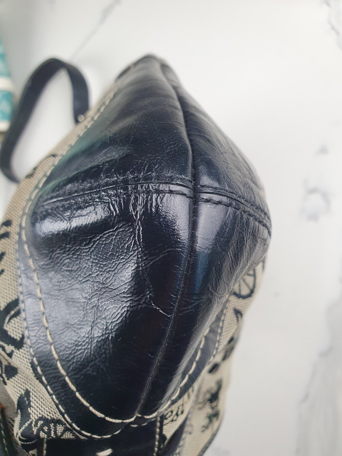 Coach Vintage Black Leather and Canvas Shoulder Bag