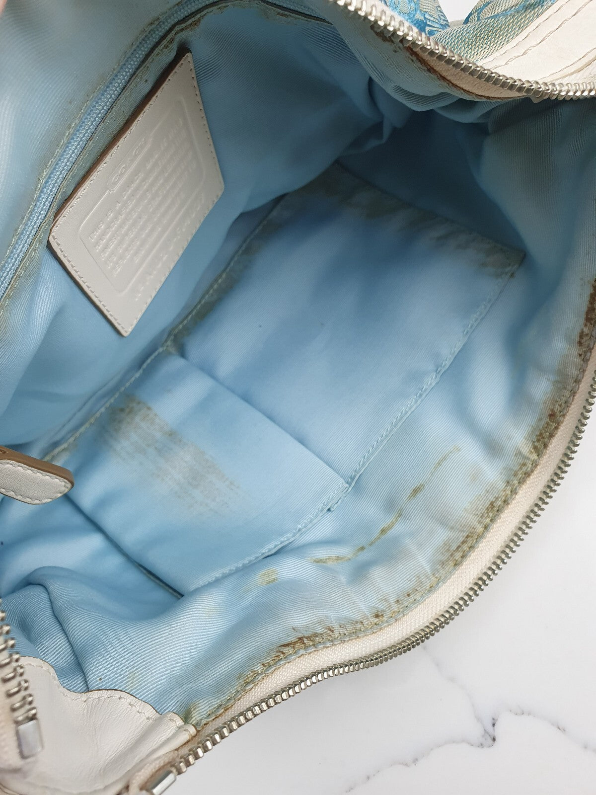 Coach Vintage Blue Canvas and White Leather Shoulder Bag