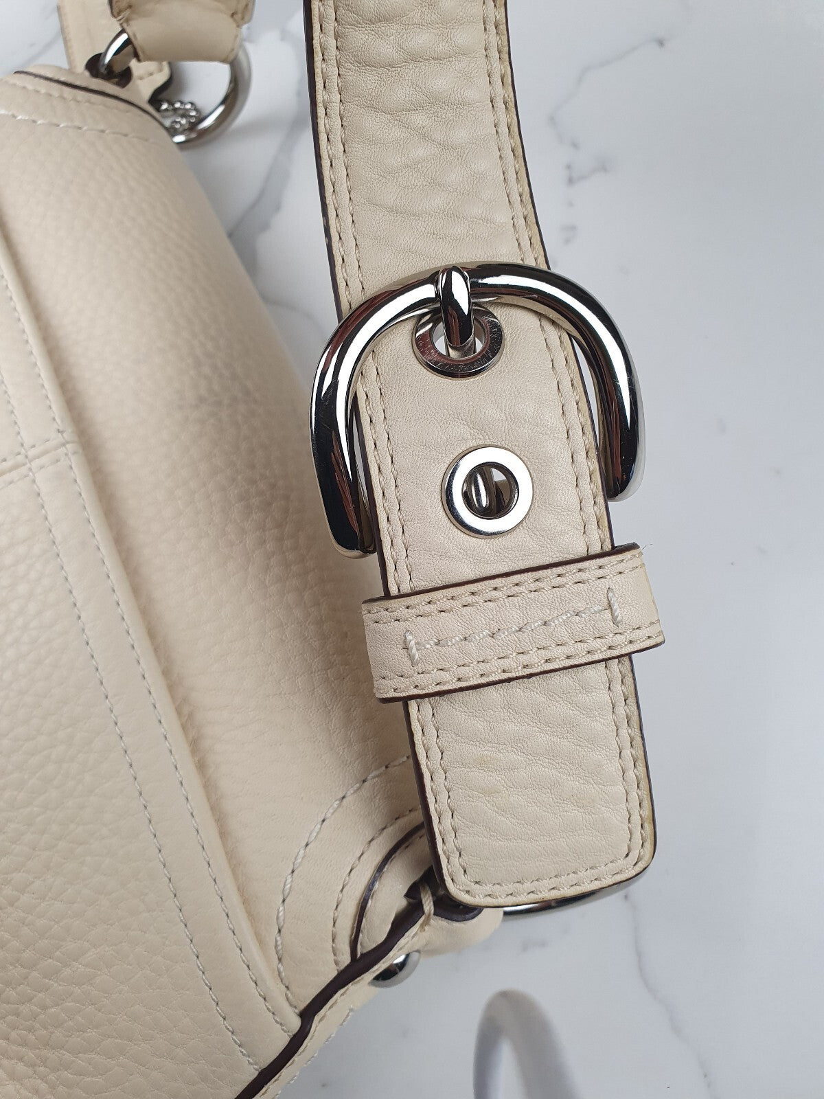 Coach Cream Leather Shoulder Bag with Pink Interior