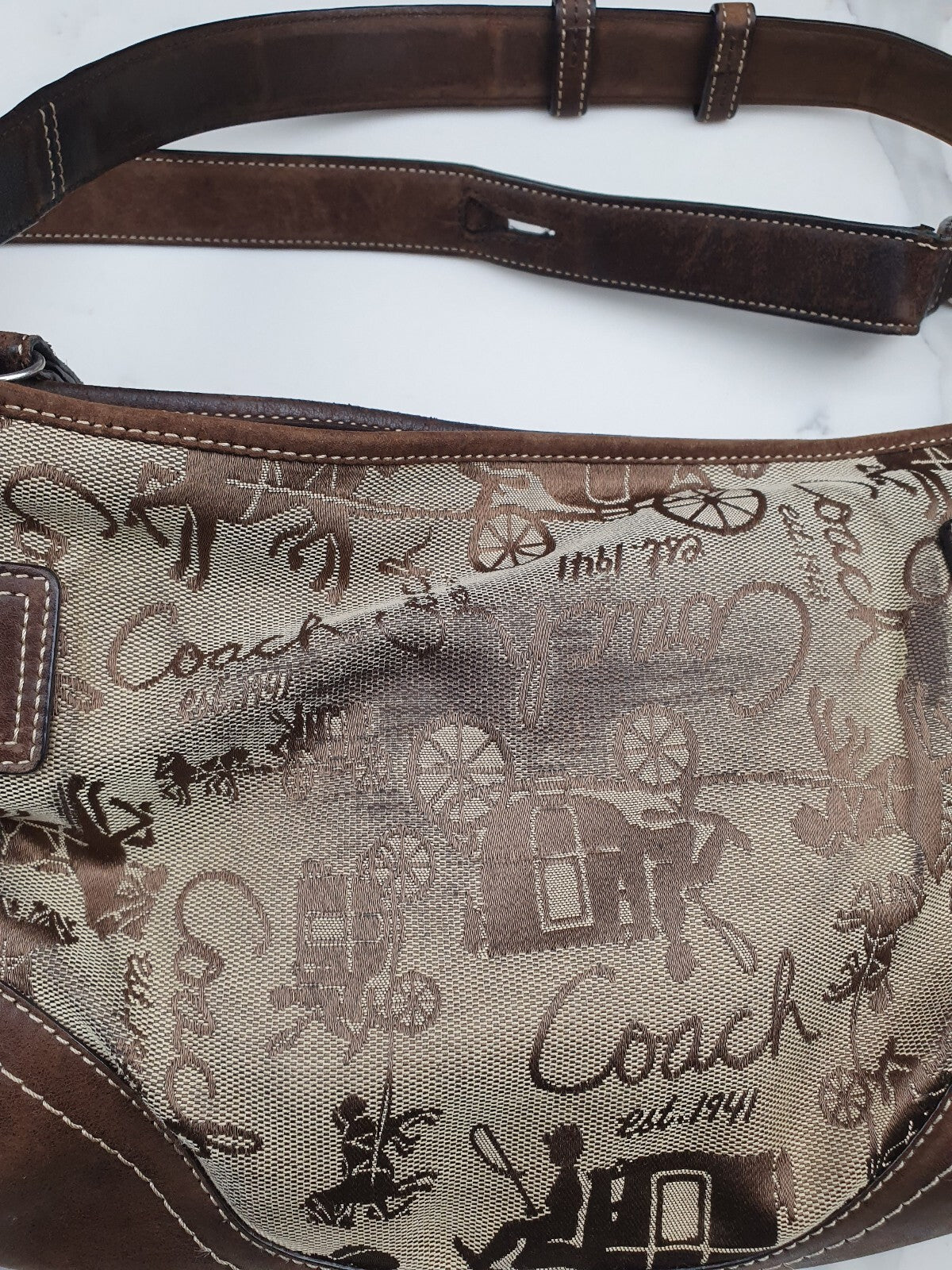 Coach Vintage Brown Leather and Canvas Shoulder Bag