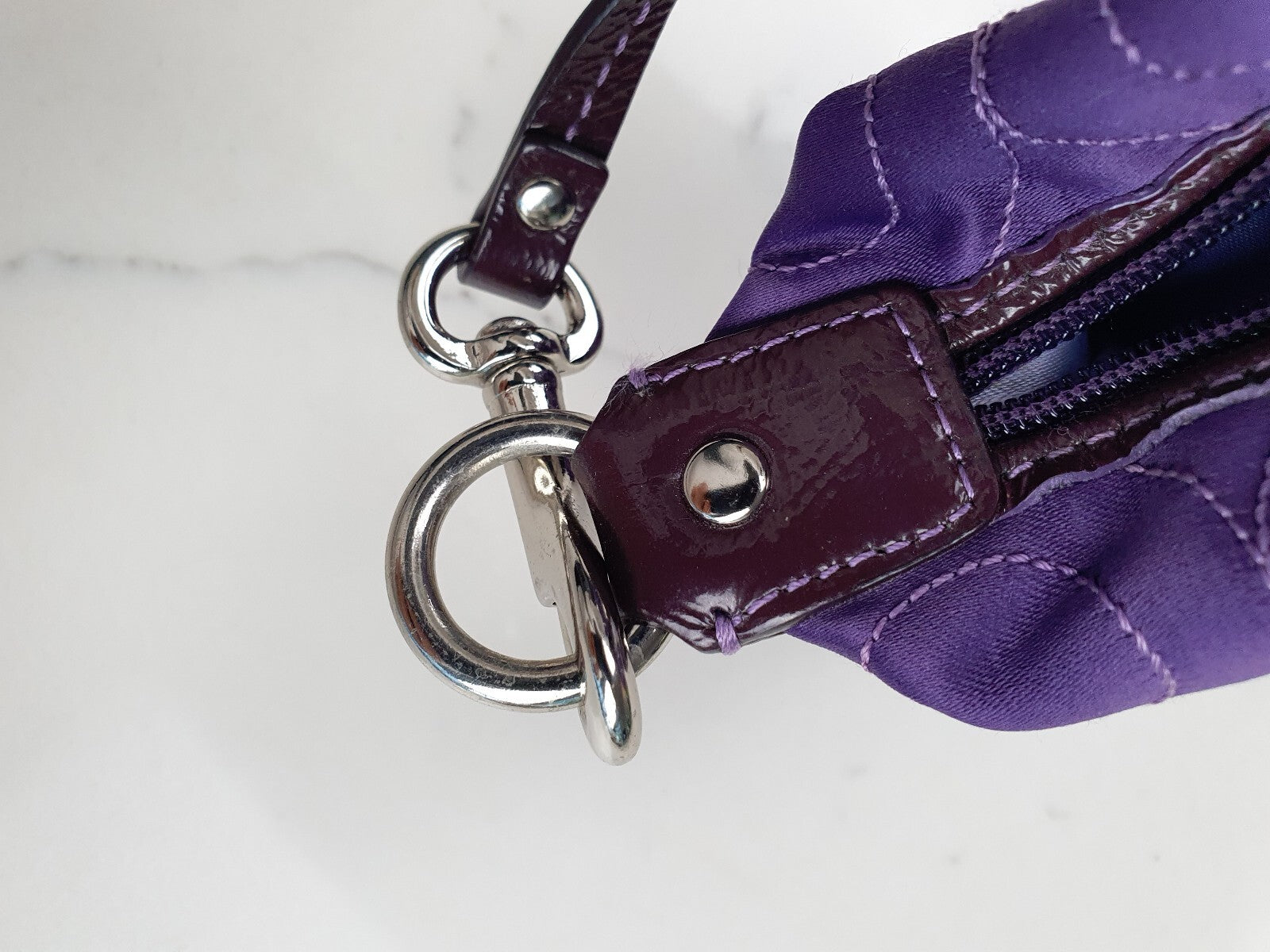 Coach Purple Quilted Nylon Shoulder Bag with Leather Strap