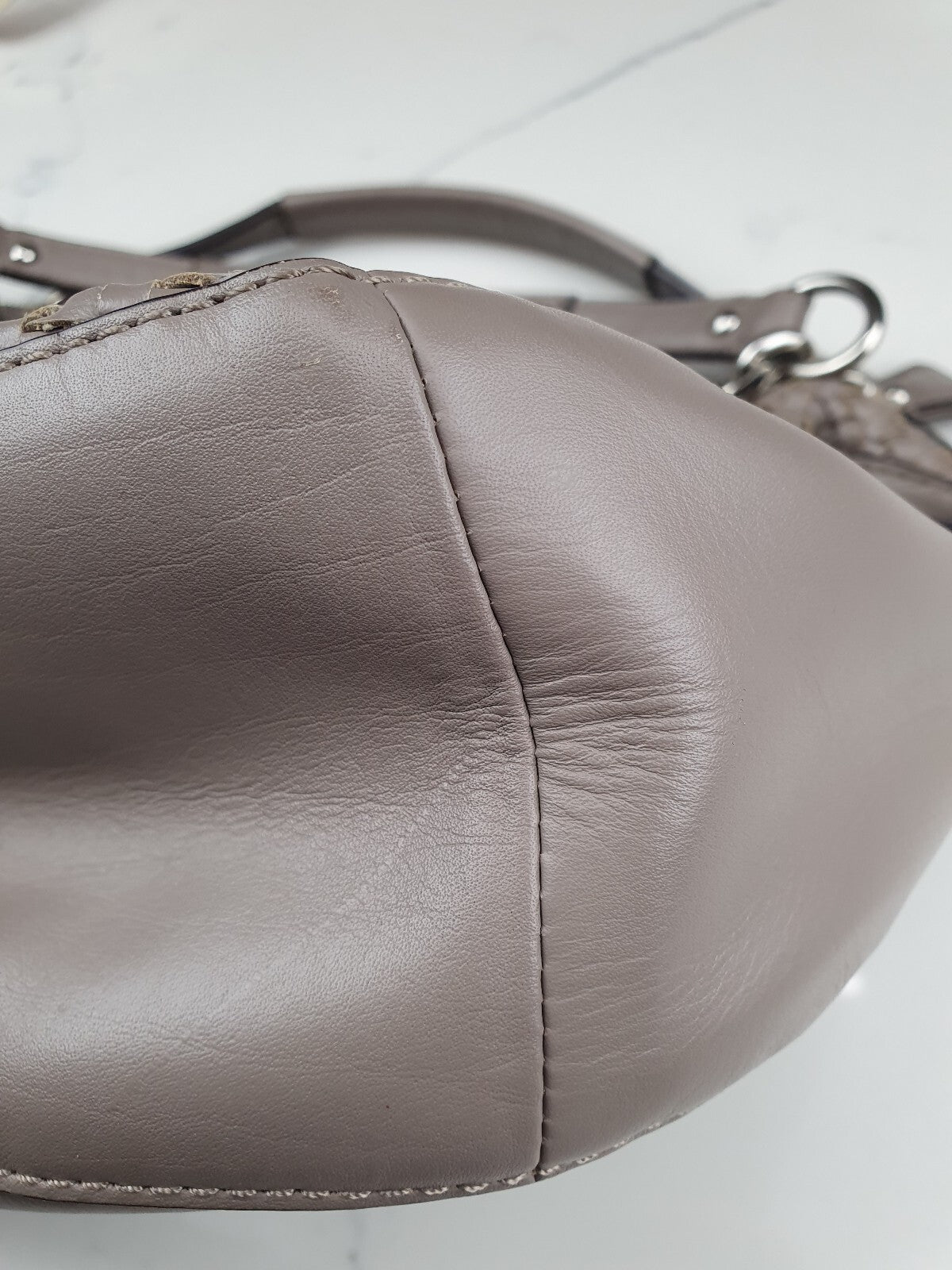 Coach Taupe Woven Leather Handbag with Silver Hardware