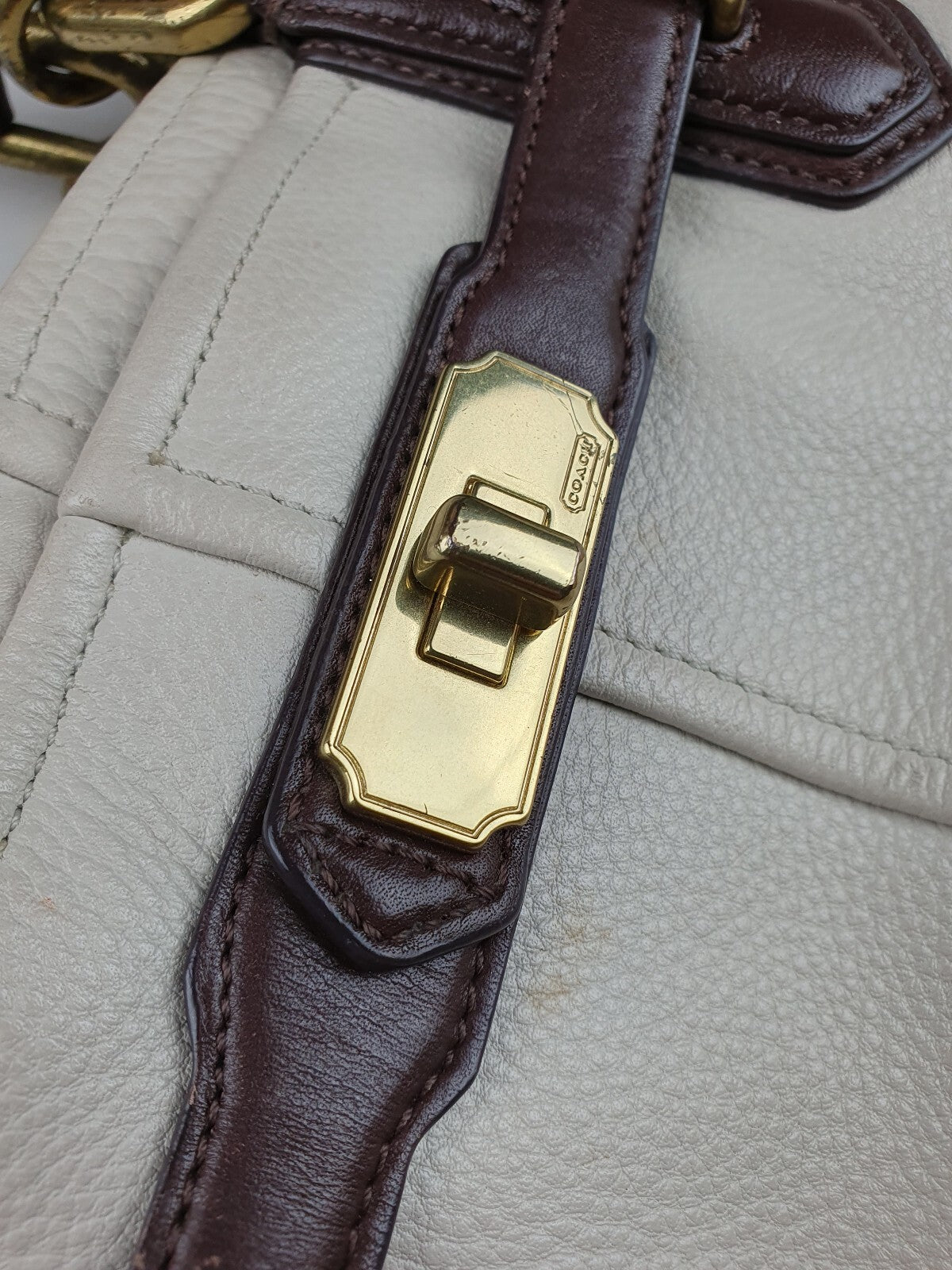 Coach Genuine Leather Handbag with Gold Hardware and Brown Strap