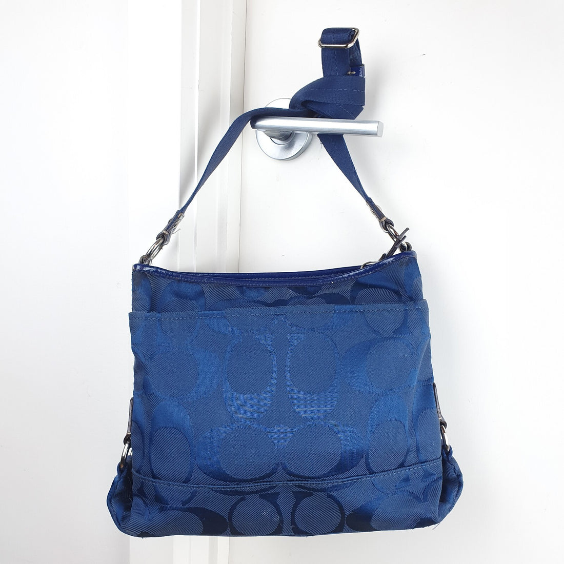 Coach Navy Blue Signature Jacquard Crossbody Bag