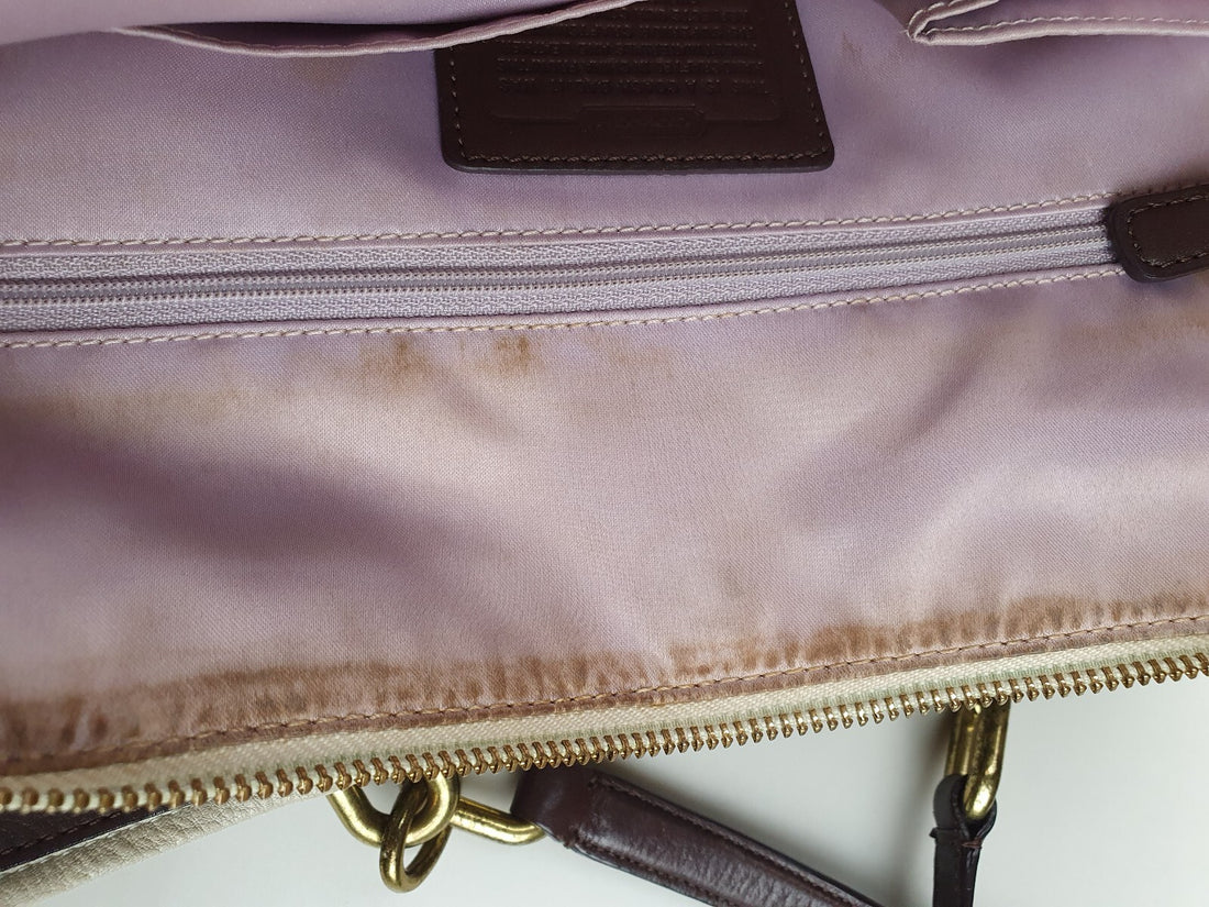 Coach Genuine Leather Handbag with Gold Hardware and Brown Strap