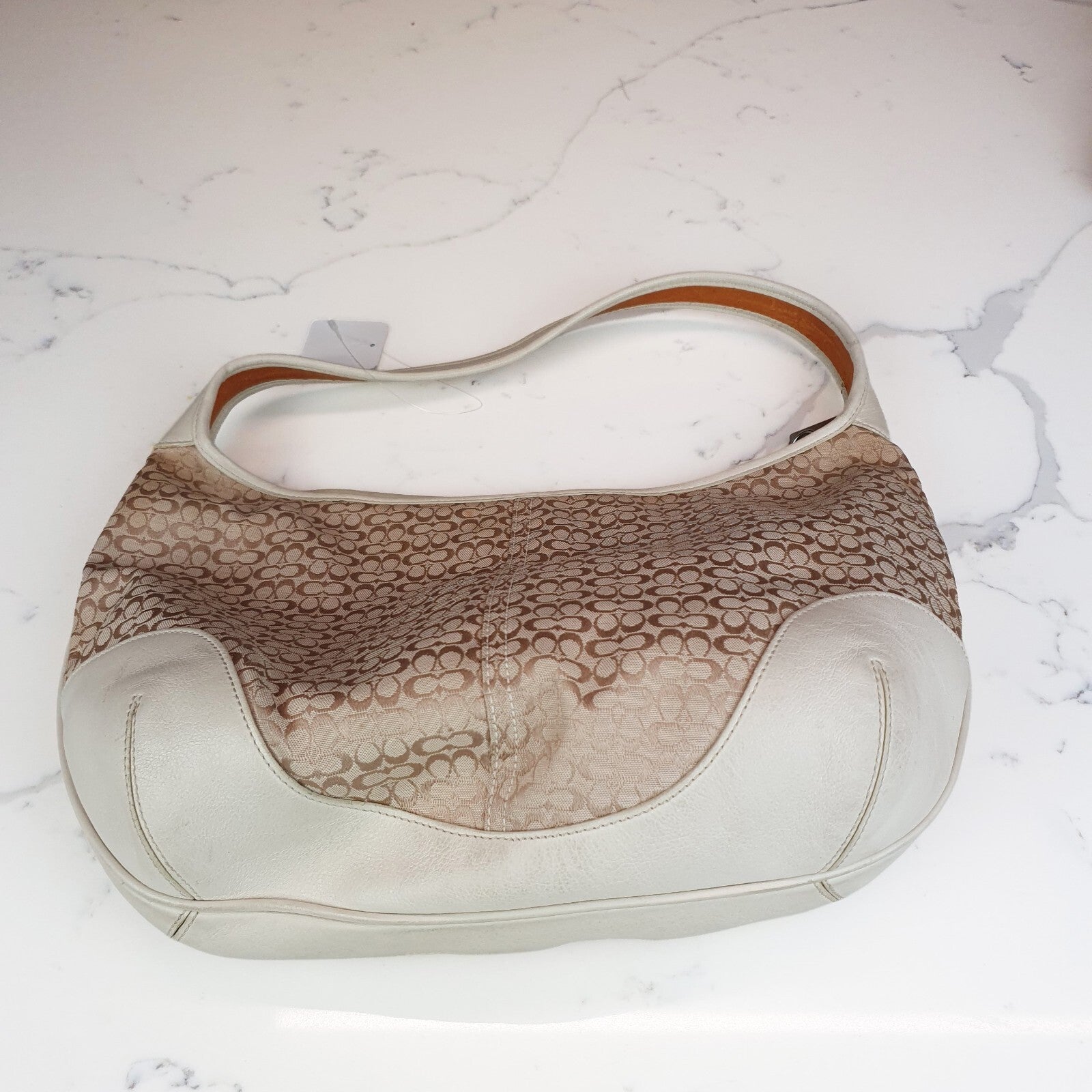 Authentic Vintage COACH 6351 Shoulder Hobo Bag White Signature Canvas Leather