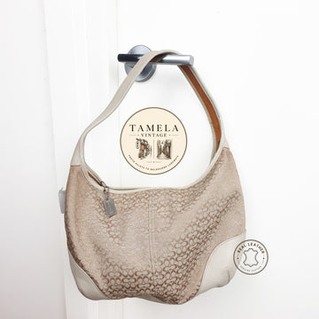 Authentic Vintage COACH 6351 Shoulder Hobo Bag White Signature Canvas Leather