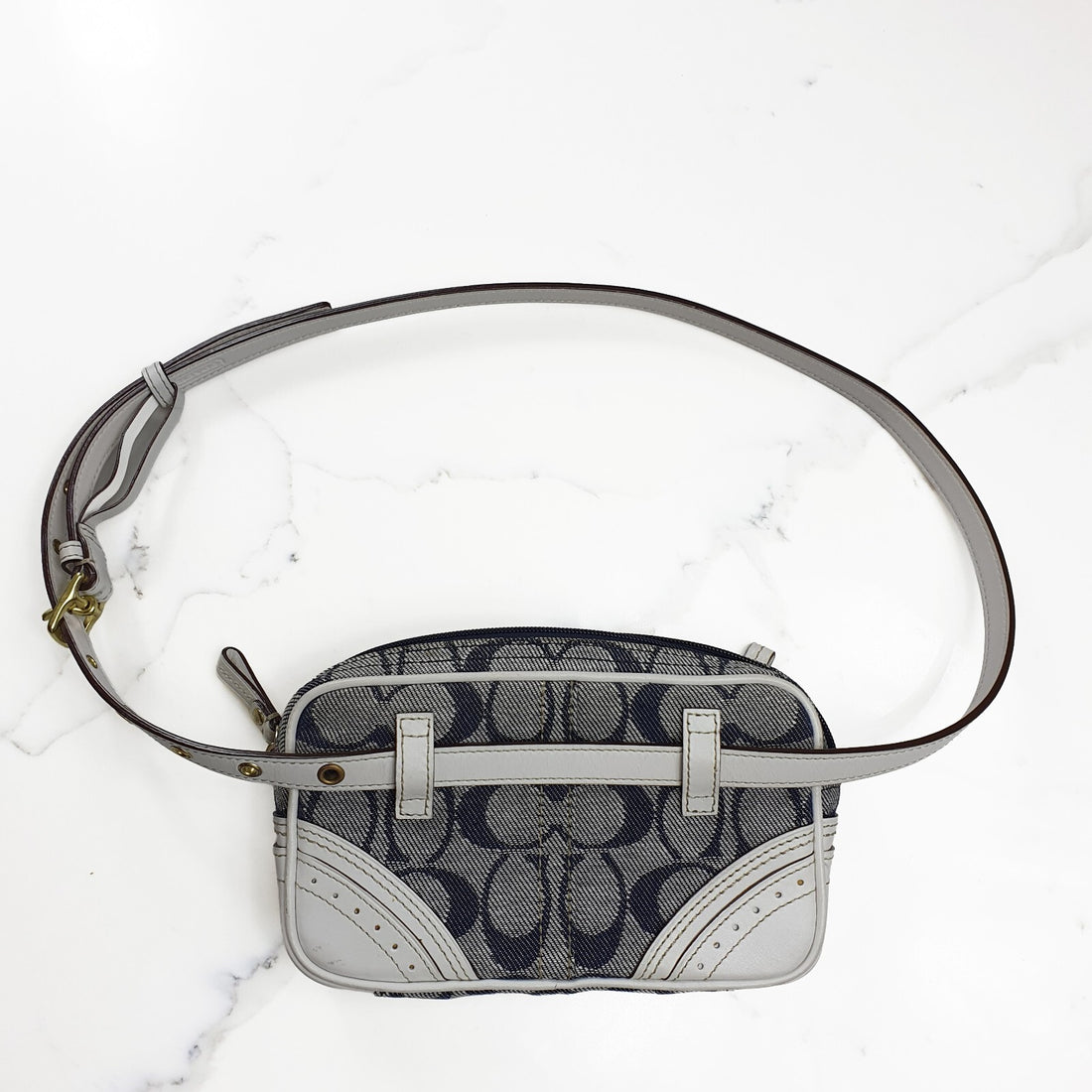 Authentic Coach navy and white belt bag