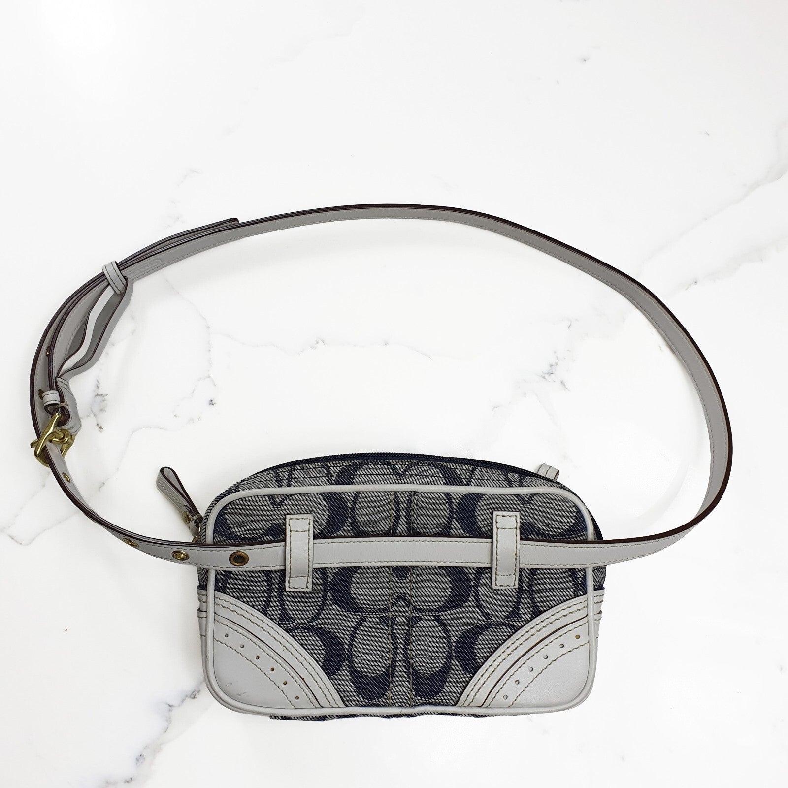 Authentic Coach navy and white belt bag