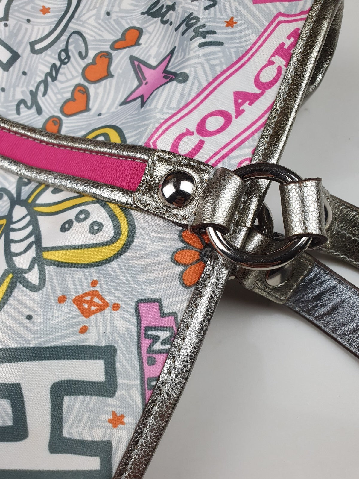 Coach Handbag with Colorful Butterfly and Logo Print
