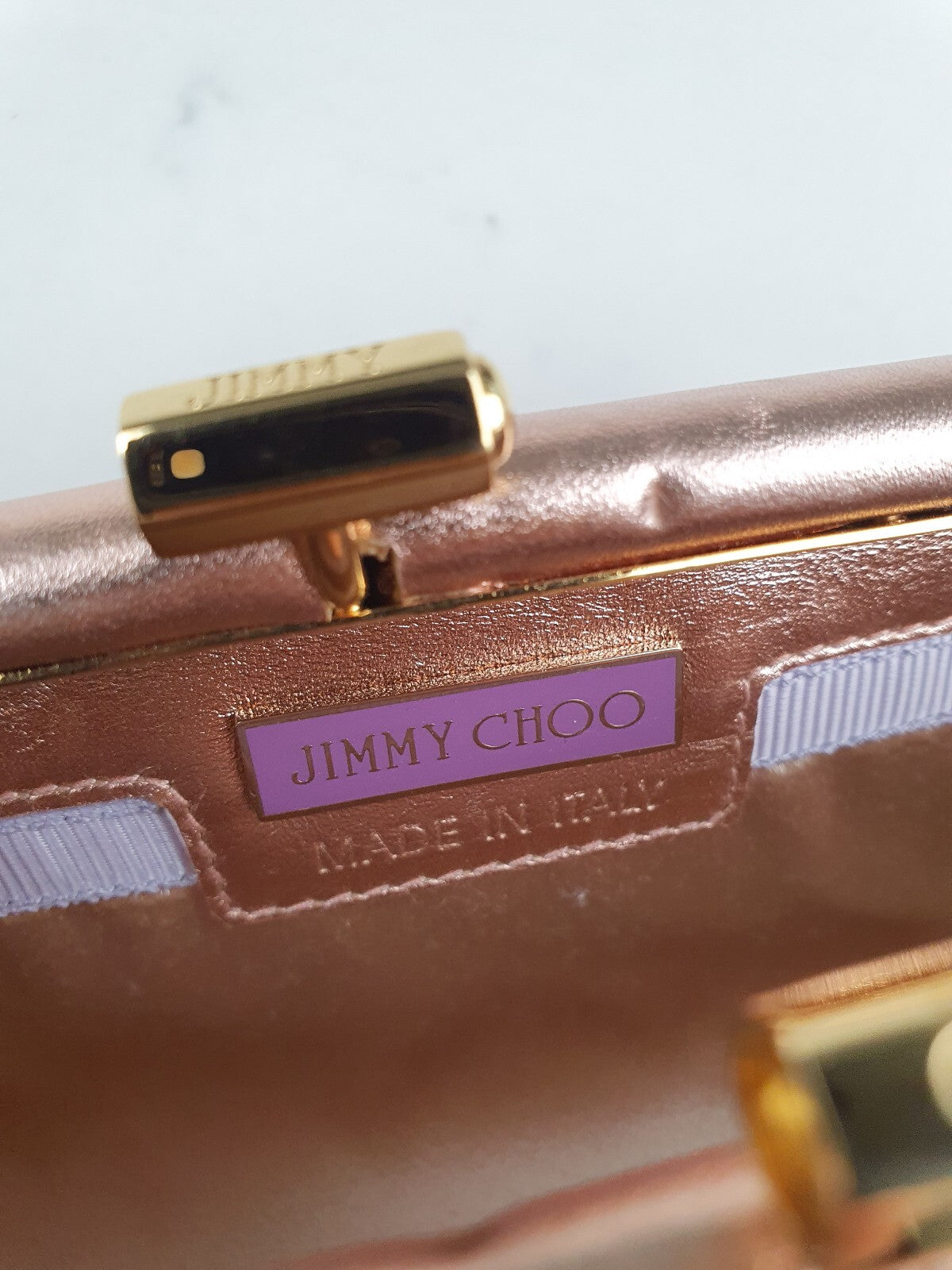 Jimmy Choo Metallic Rose Gold Clutch Bag