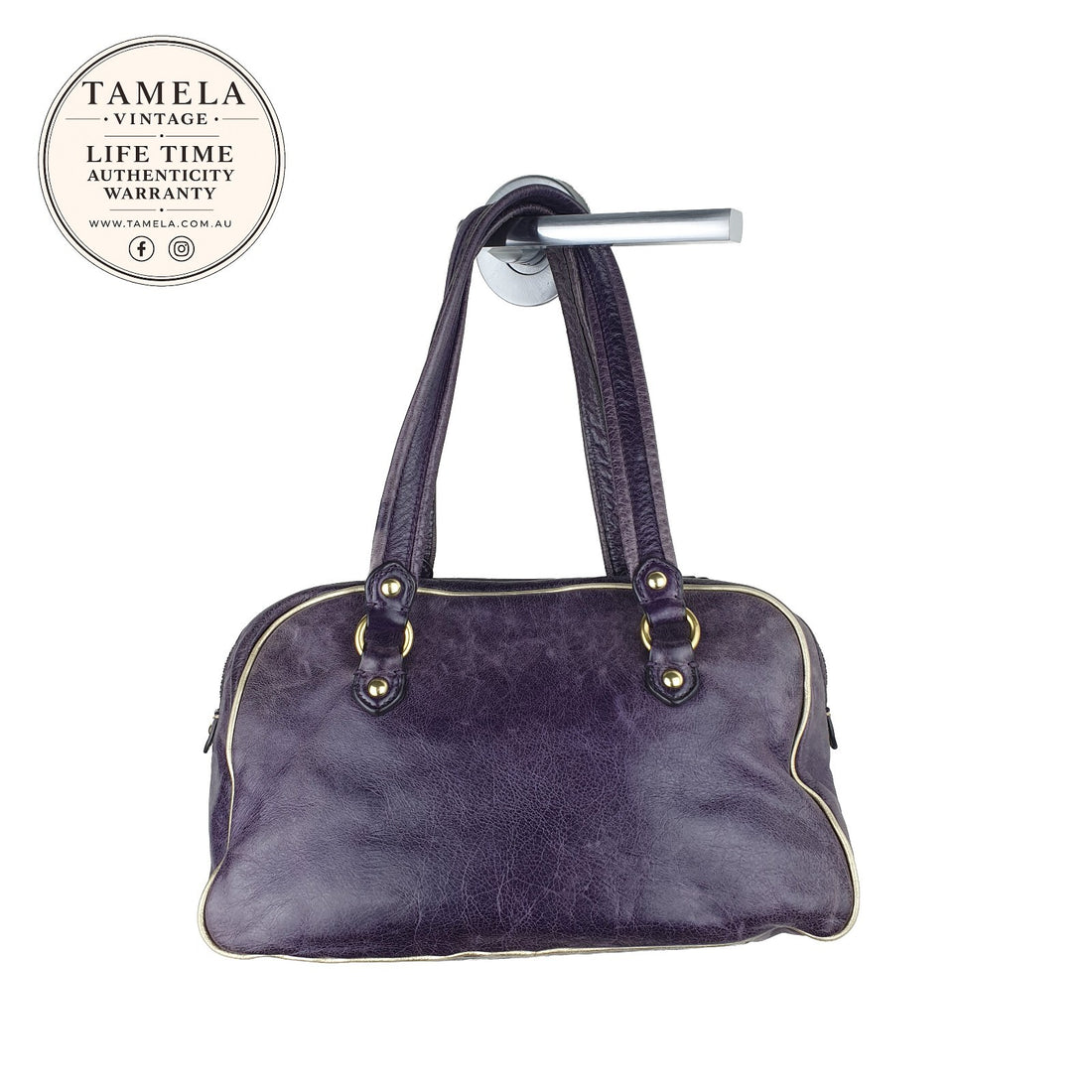 Coach Vintage Y2K Poppy Purple Leather Shoulder Bag with Gold Hardware