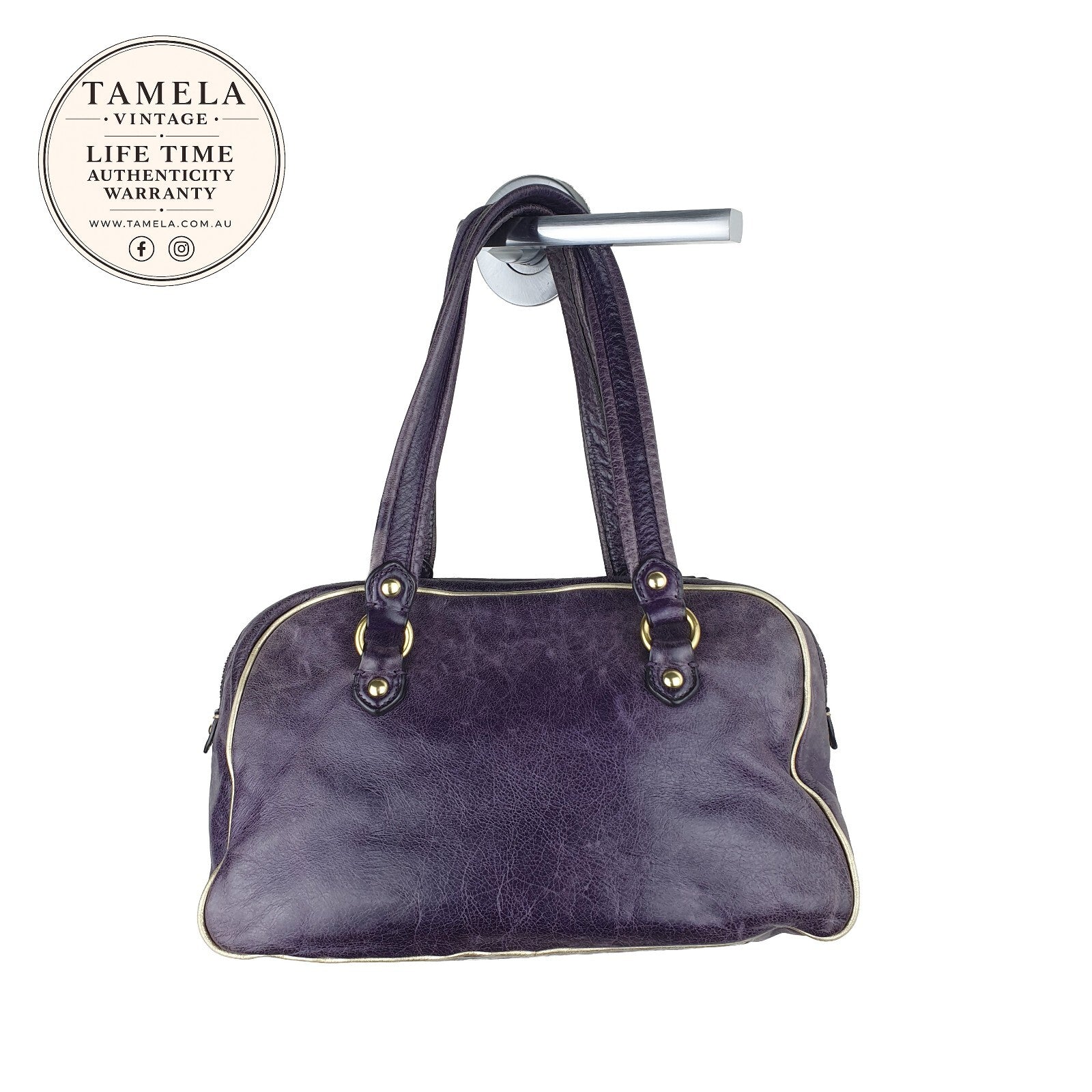 Coach Vintage Y2K Poppy Purple Leather Shoulder Bag with Gold Hardware