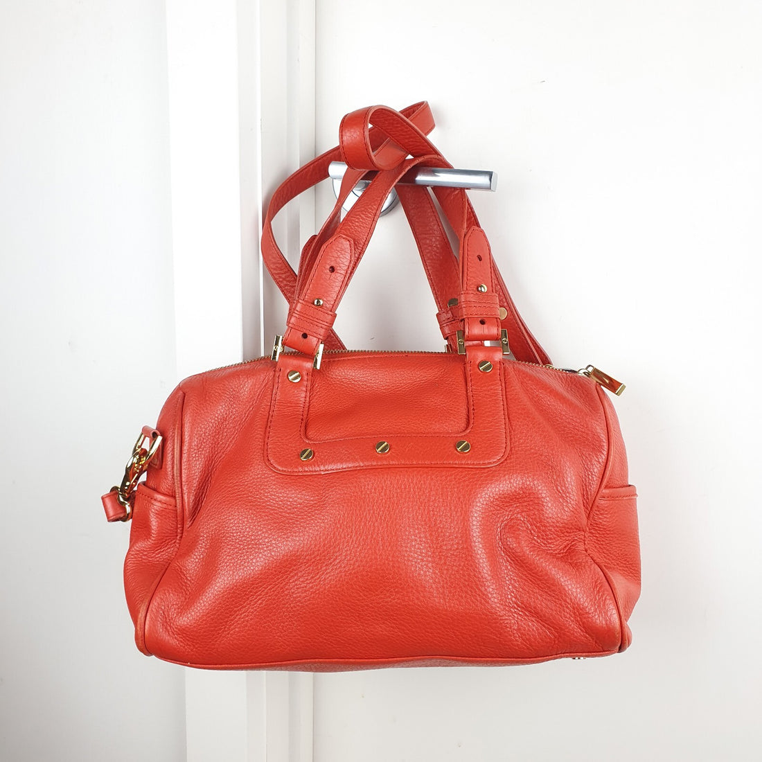 Tory Burch Orange Leather Satchel Bag with Gold Hardware