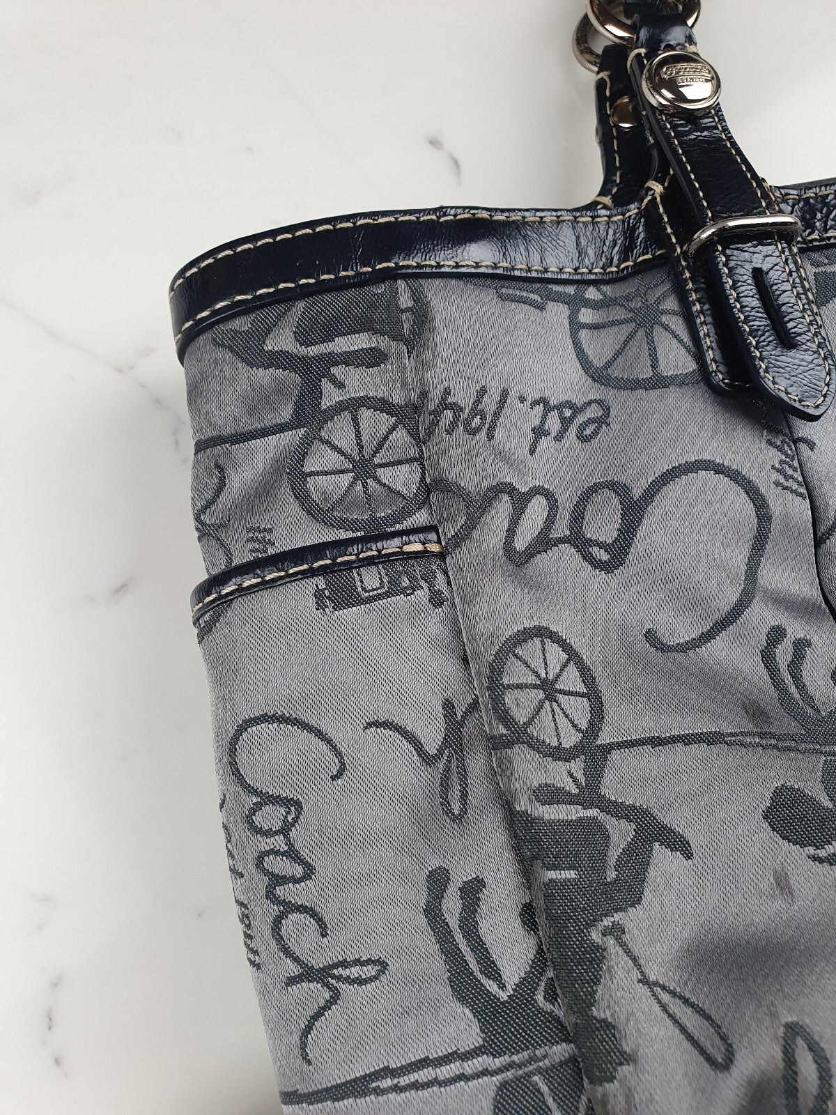 Vintage Coach Signature Print Shoulder Bag in Grey and Black