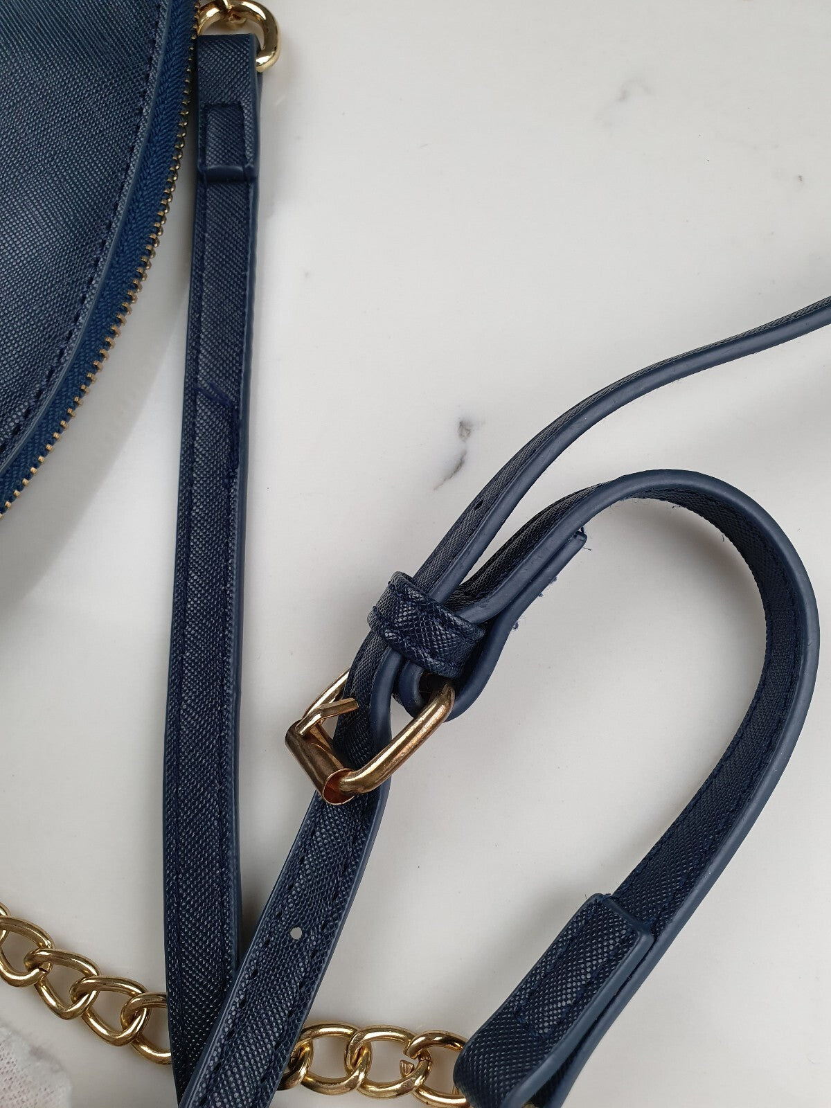 D.Kelly Navy Blue Crossbody Bag with Gold Chain Detail