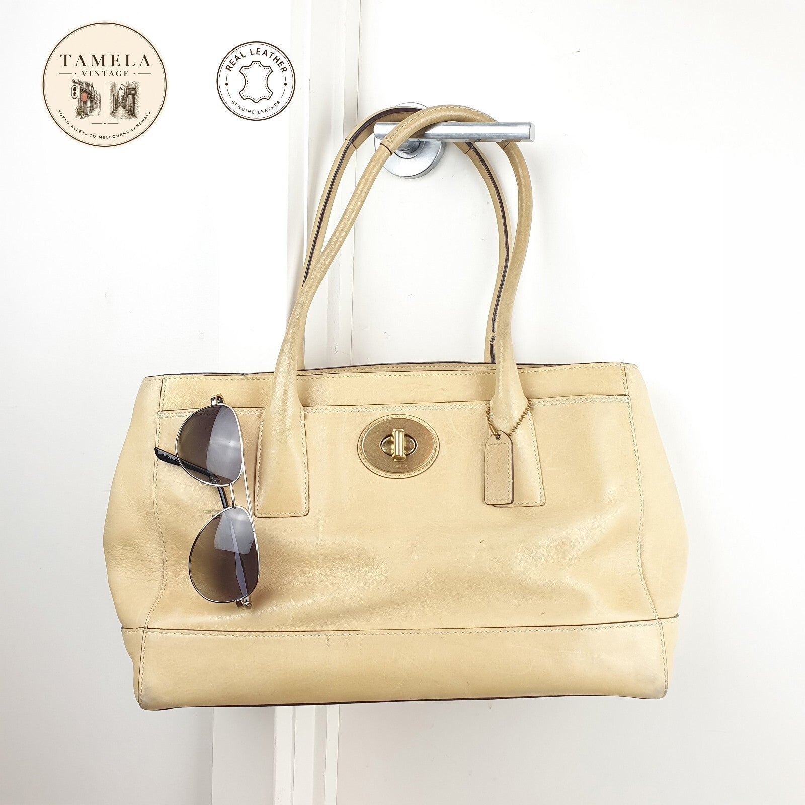 Coach Vintage Cream Leather Tote Bag