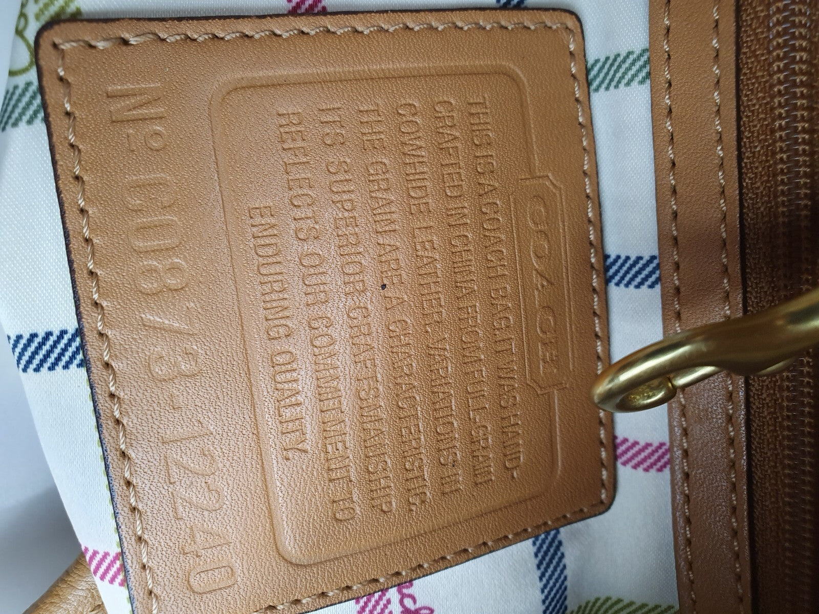Coach Genuine Leather Tan Shoulder Bag with Colourful Interior Lining