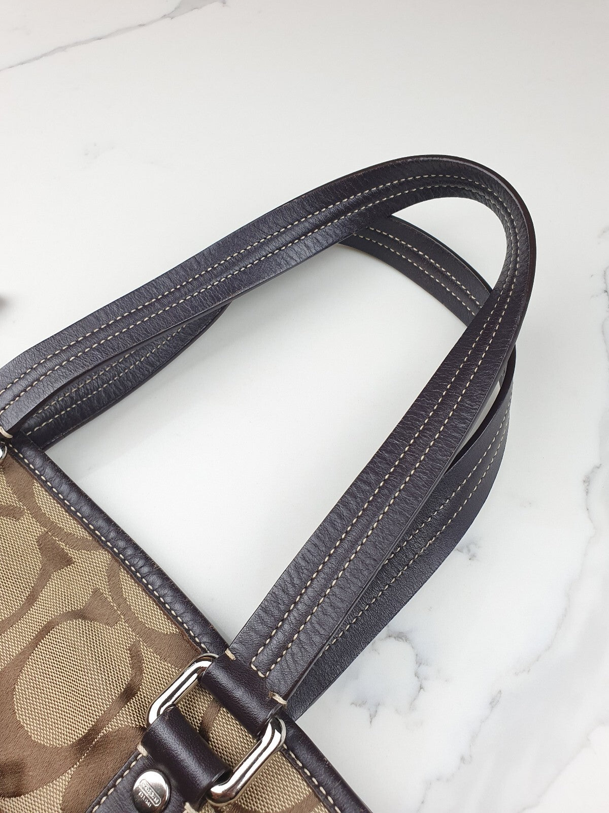 Coach Signature Canvas Tote Bag with Leather Trim