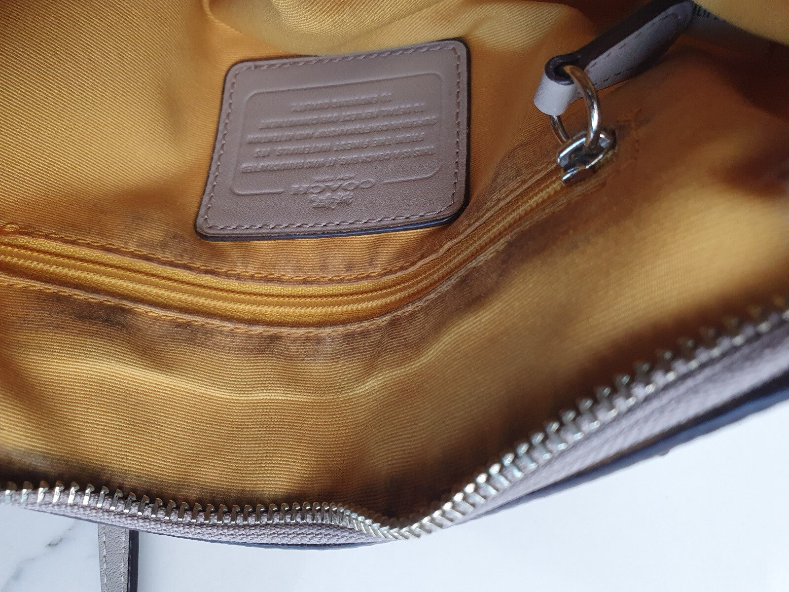 Coach Vintage White Leather Handbag with Orange and Yellow Stripe Detail
