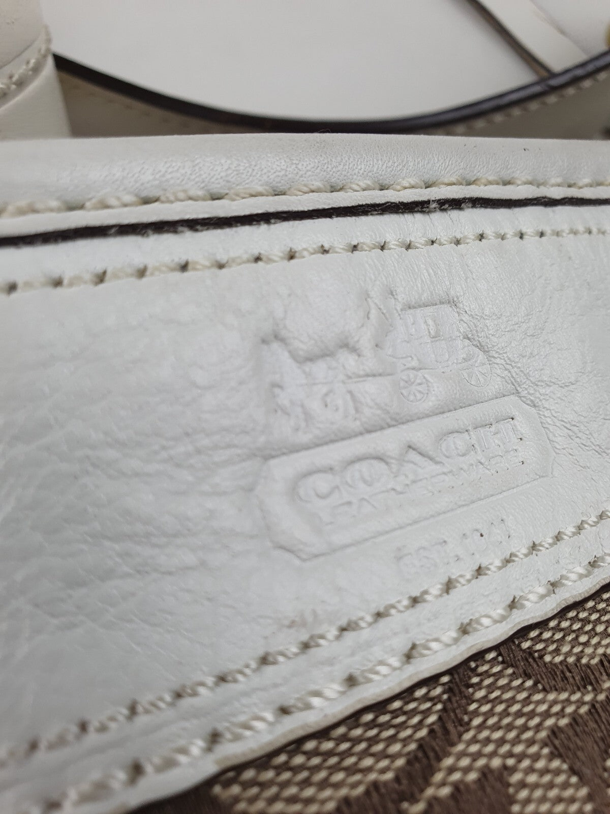 Coach Signature Canvas and Genuine White Leather Hobo Shoulder Bag