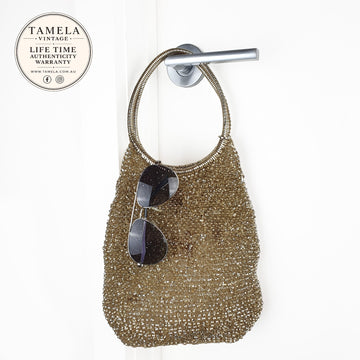 Anteprima Gold Beaded Handbag with Circular Handles