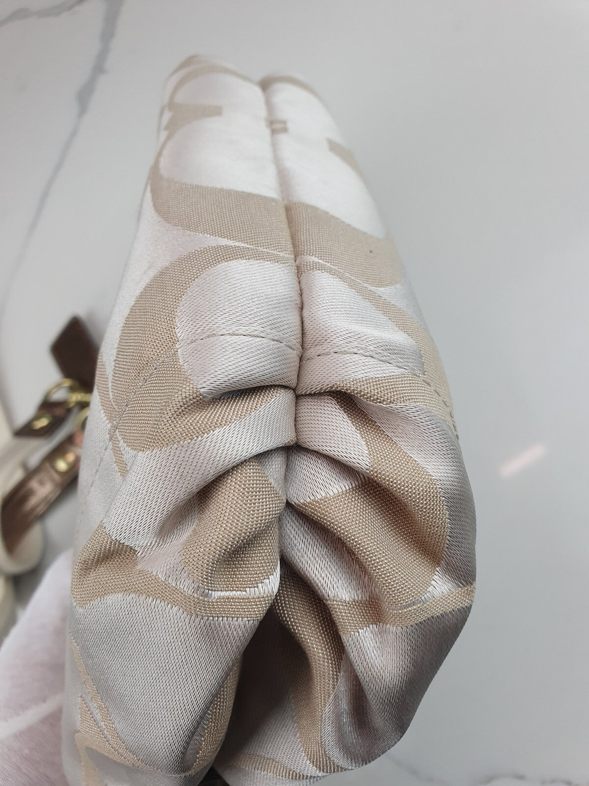 Coach Vintage Signature Beige and Gold Small Shoulder Bag