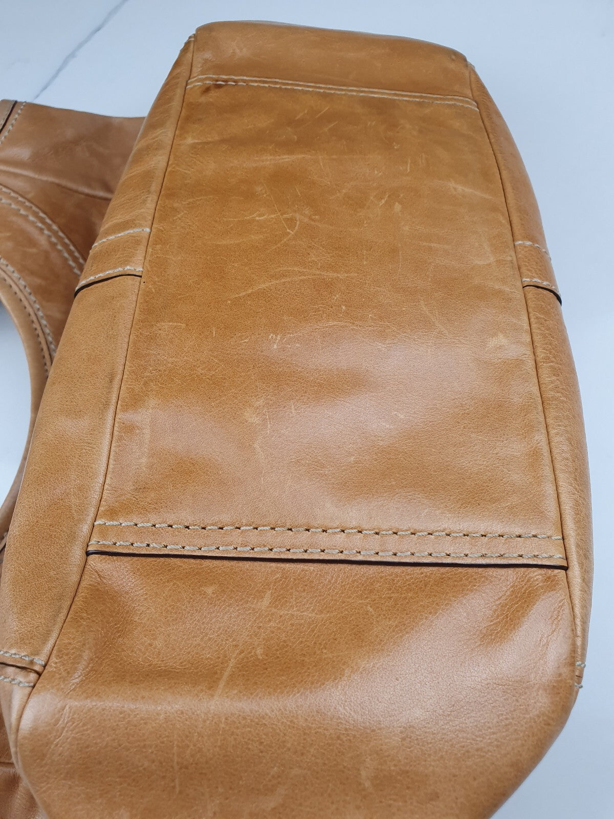 Coach Genuine Leather Tan Shoulder Bag with Colourful Interior Lining
