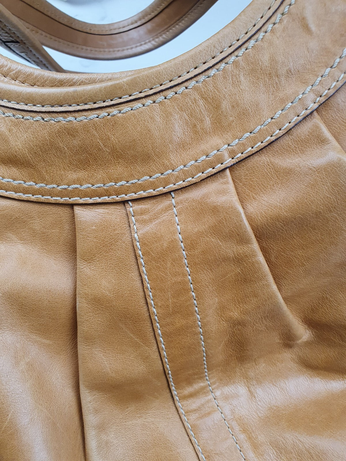 Coach Genuine Leather Tan Shoulder Bag with Colourful Interior Lining